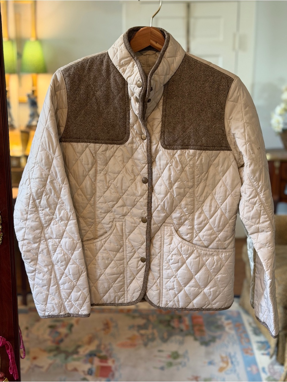 Barbour Cream Quilted Jacket with Black Label Accent